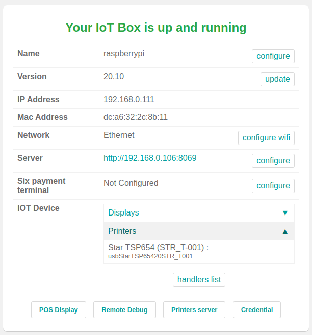 Daiktų interneto (IoT) dėžutės pagrindinis puslapis.