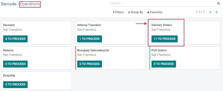 Operacijų apžvalgos puslapis Barcode programėlės valdymo skydelyje.