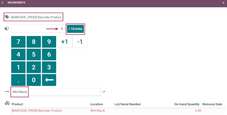 Produktų linijos redaktorius individualiam perkėlimui Barcode programėlėje.