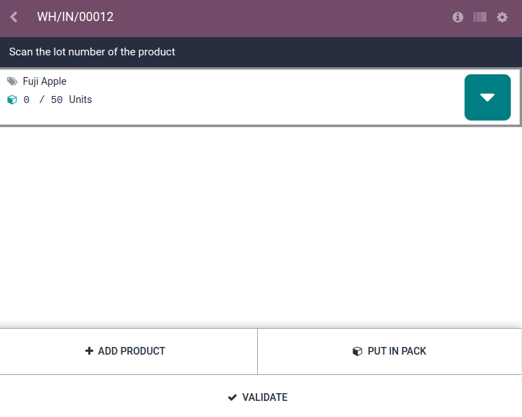 Nuskaitykite produkto brūkšninį kodą priėmimo rinkimo puslapyje naudodami „*Barcode*“ programėlę.