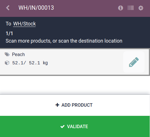 Nuskenuokite brūkšninio kodo ekraną „Barcode“ programėlėje, kad atliktumėte priėmimo operaciją.