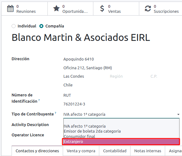 Elektroninių prekių eksporto modulio mokesčių mokėtojo tipas.