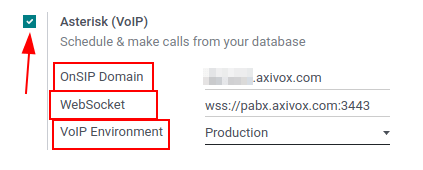 Axivox integracija kaip VoIP tiekėjo Odoo duomenų bazėje.